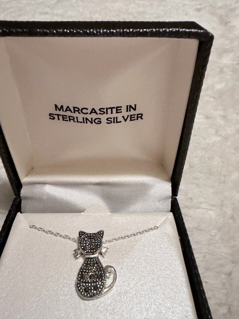 Marcasite & Sterling Silver Cat Pendant Necklace - Picture 2 of 3